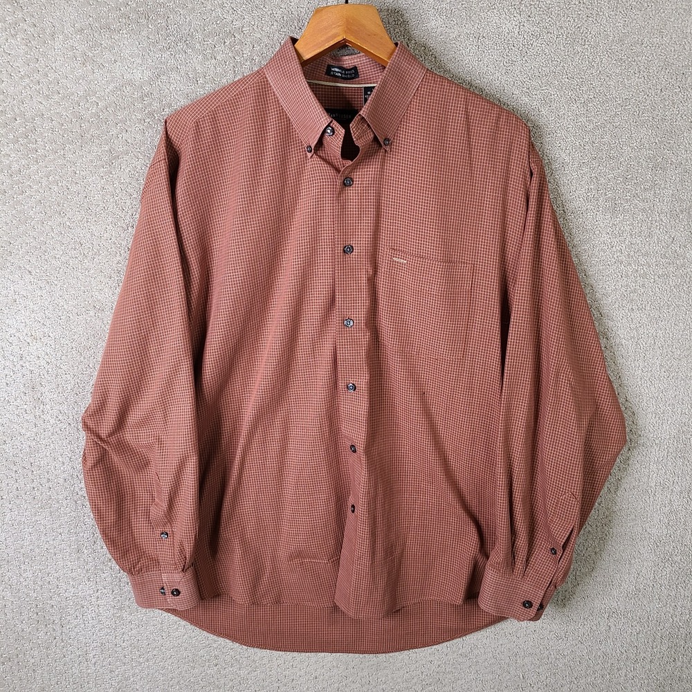 Van Heusen Shirt Mens Large Red Check Button Down  Wrinkle Free Stain Shield‎